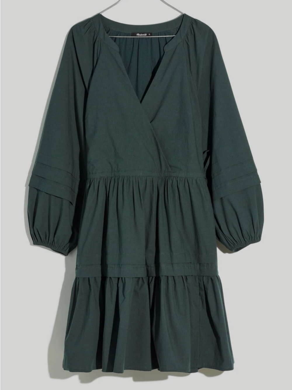 Madewell Crinkle Poplin Wrap Mini Dress in Dark Palm